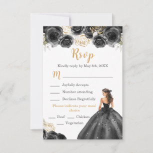 Floral Princess in een zwarte jurk Maaltijdkeuze RSVP Kaartje