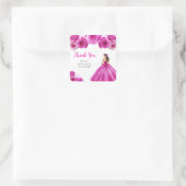 Floral Princess in Hot Pink Dress Quinceanera Vierkante Sticker (Tas)