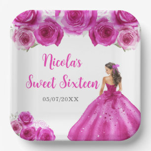 Floral Princess in Hot Pink Dress Sweet Sixteen Papieren Bordje