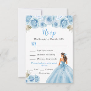 Floral Princess in Lichtblauwe jurk Maaltijdkeuze RSVP Kaartje