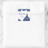 Floral Princess in Navy Blue Dress Sweet Sixteen Vierkante Sticker (Tas)