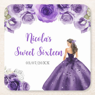 Floral Princess in Paarse jurk Sweet Sixteen Kartonnen Onderzetters