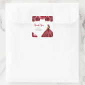 Floral Princess in Red Dress Sweet Sixteen Vierkante Sticker (Tas)