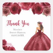 Floral Princess in Red Dress Sweet Sixteen Vierkante Sticker (Voorkant)