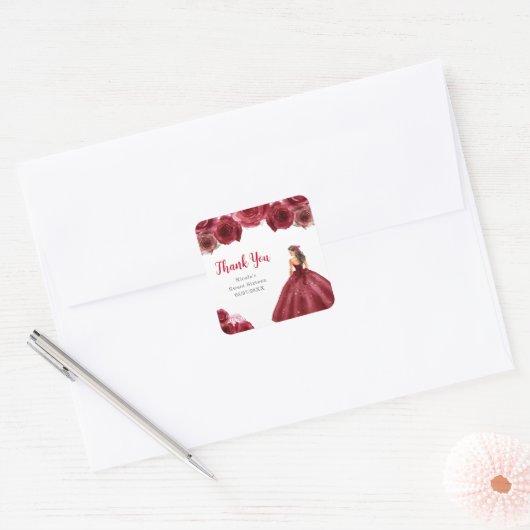 Floral Princess in Red Dress Sweet Sixteen Vierkante Sticker (Envelop)