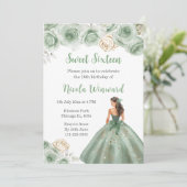 Floral Princess in Sage Green Dress Sweet Sixteen Kaart (Staand voorkant)