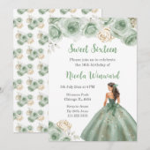 Floral Princess in Sage Green Dress Sweet Sixteen Kaart (Voorkant / Achterkant)