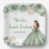 Floral Princess in Sage Green Dress Sweet Sixteen Papieren Bordje (Voorkant)