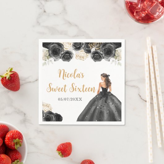 Floral Princess in zwarte jurk Sweet Sixteen Servet (Insitu)