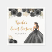 Floral Princess in zwarte jurk Sweet Sixteen Servet (Voorkant)