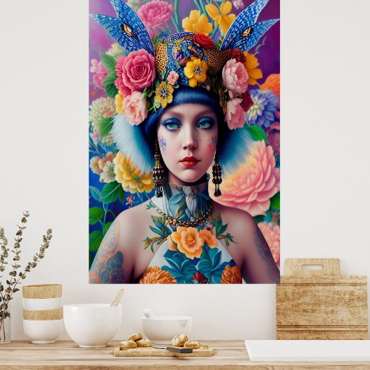 Floral princess portret poster (Keuken)