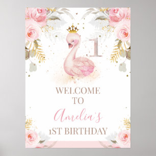 Floral Princess Swan 1st Birthday Welcome Sign Poster