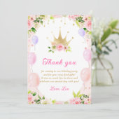 Floral Prinses Kroon 1e Verjaardag Dank u kaart (Staand voorkant)