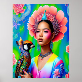Floral prinses met een vogel poster
