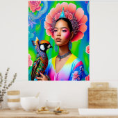 Floral prinses met een vogel poster (Keuken)