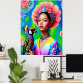 Floral prinses met een vogel poster (Thuiskantoor)