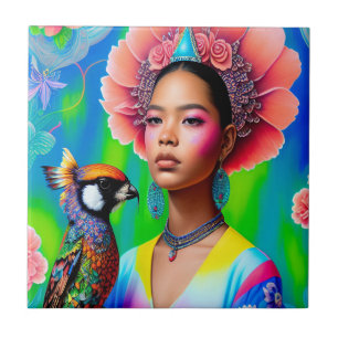 Floral prinses met een vogel tegeltje