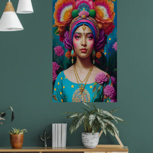 Floral prinses met make-up poster
