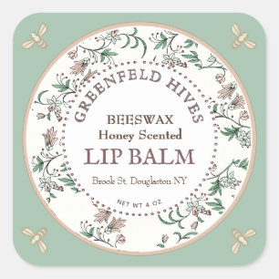 Floral Print bijen Lente Groene LIP BALM Vierkante Sticker