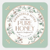  Floral print bijen lentegroen ruwe honing Vierkante Sticker (Voorkant)