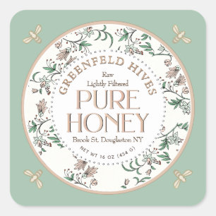 Floral print bijen lentegroen ruwe honing Vierkante Sticker