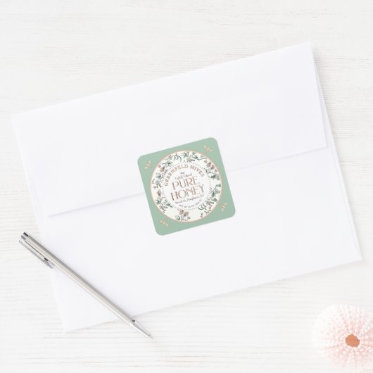  Floral print bijen lentegroen ruwe honing Vierkante Sticker (Envelop)