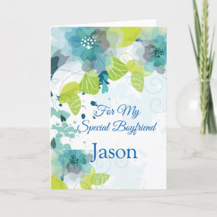 Floral Print Custom Name Birthday Card Boyvriend C Kaart