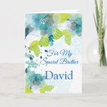 Floral Print Custom Name Birthday Card-Brother Car Kaart<br><div class="desc">Imagine this fresh floral watercolor-look printed birthday card being opened by your special brother with his custom name on it. Hues of Blues & Greens heeft een White background. Greeting printed inside. Customize her name by choosing menu at right, click on "David" and change text to what you need. Customize...</div>