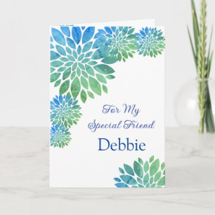 Floral Print Custom Name Birthday Card Friend Card Kaart