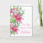 Floral Print Custom Name Birthday Card Friend Card Kaart<br><div class="desc">Stel je voor dat deze mooie florale gedrukte verjaardagskaart geopend wordt door je speciale vriend met haar eigen naam erop. De groet drukte binnen het wensen van de ontvanger een gelukkige verjaardag. Pas haar naam aan door menu bij het recht te kiezen, klik op "Debbie" en wijzig tekst. Pas verder...</div>