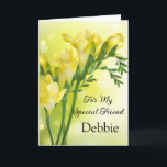 Floral Print Custom Name Birthday Card Friend Card Kaart<br><div class="desc">Stel je voor dat deze mooie florale gedrukte verjaardagskaart geopend wordt door je speciale vriend met haar eigen naam erop. De groet drukte binnen het wensen van de ontvanger een gelukkige verjaardag. Pas haar naam aan door menu bij het recht te kiezen, klik op "Debbie" en wijzig tekst. Pas verder...</div>