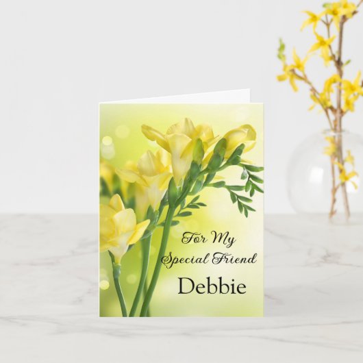 Floral Print Custom Name Birthday Card Friend Card Kaart (Gele Bloem)