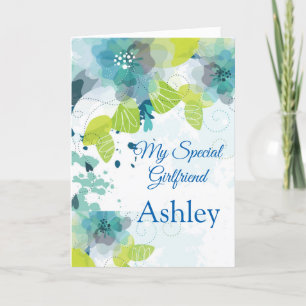 Floral Print Custom Name Birthday Card-Vriendin  Kaart