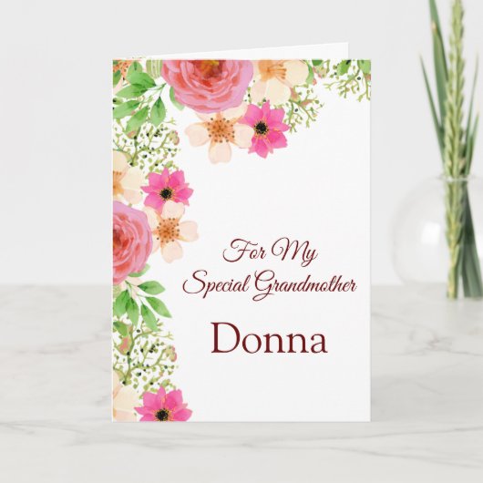 Floral Print Custom Name Birthday Kaart-Grandmoede Kaart (Voorkant)
