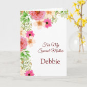 Floral Print Custom Name Birthday Kaart-Moeder Kaart (Gele Bloem)