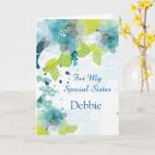 Floral Print Custom Name Birthday Kaart-zuster Kaart (Gele Bloem)