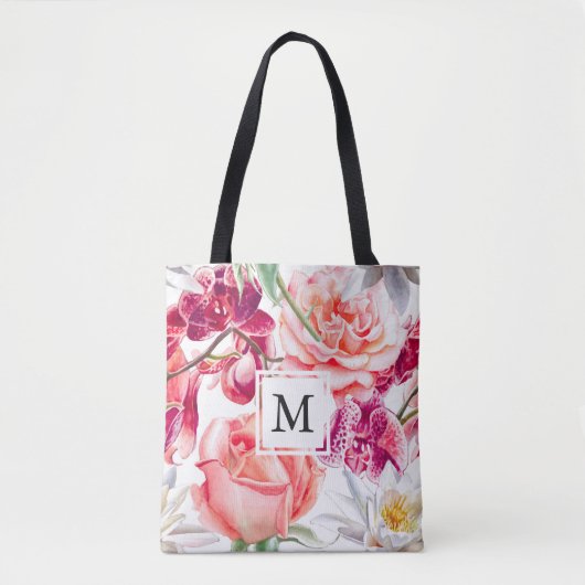 Floral Print met Monogram Tote Bag (Voorkant)