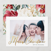 Floral Print Photo Card voor prettig kerstscript (Voorkant / Achterkant)