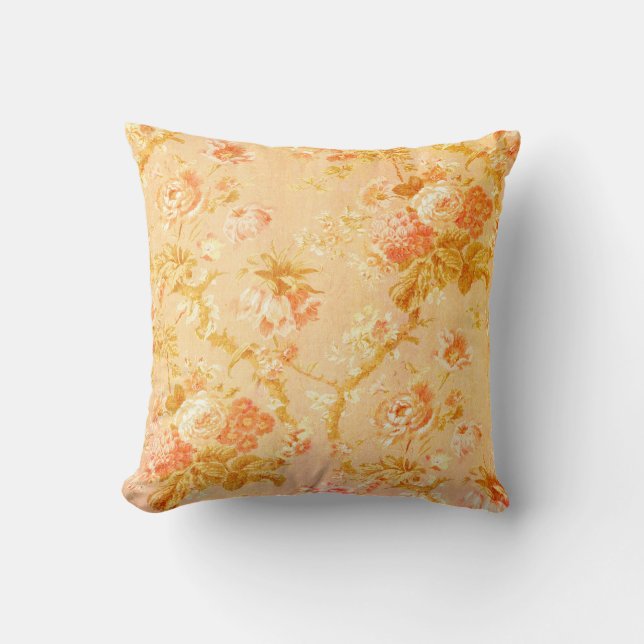  Floral Print Pillow-Grunge Yellow en Roze Kussen (Voorkant)