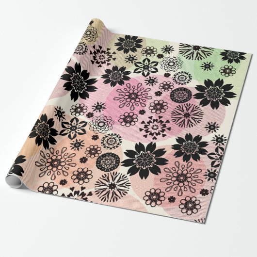 Floral Print Pop Pattern Cute Girly Boho Hippie Cadeaupapier (Uitgerold)