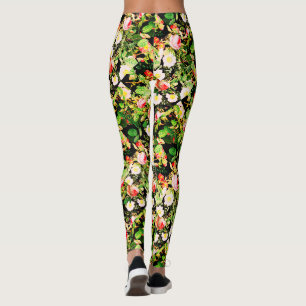 Floral Print Roos roze & White Flowers op zwart Leggings