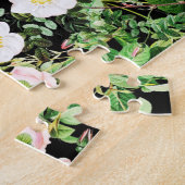 Floral Print Roos roze & White Flowers op zwart Legpuzzel (Zijkant)