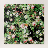 Floral Print Roos roze & White Flowers op zwart Legpuzzel (Horizontaal)