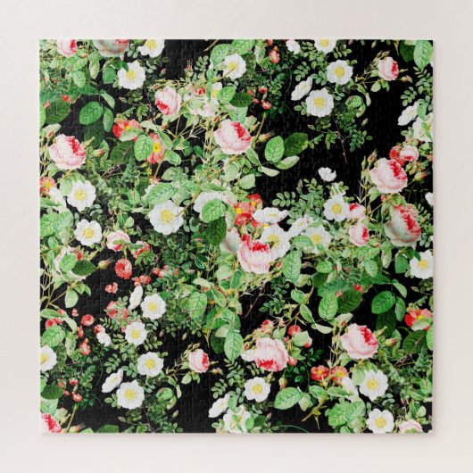 Floral Print Roos roze & White Flowers op zwart Legpuzzel (Verticaal)