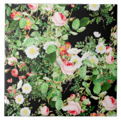Floral Print Roos roze & White Flowers op zwart Tegeltje (Voorkant)