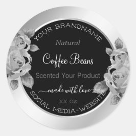 Floral Product Packaging Labels Black White Silver