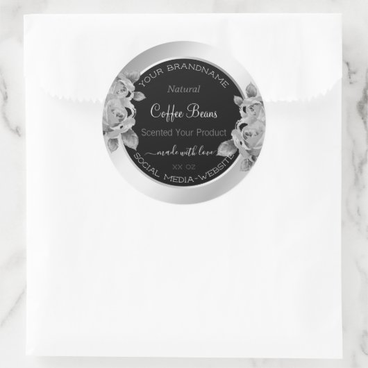 Floral Product Packaging Labels Black White Silver (Tas)