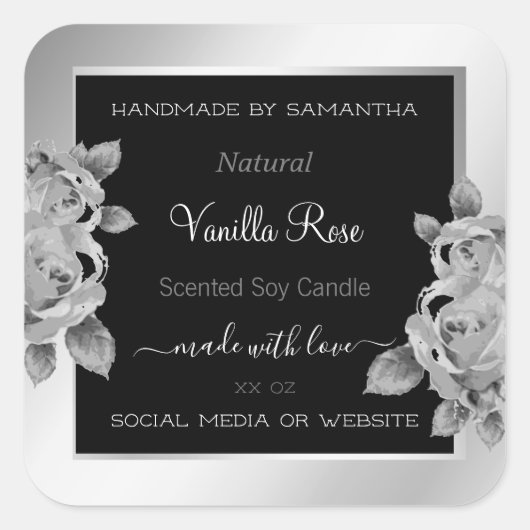 Floral Product Packaging Labels Black White Silver (Voorkant)