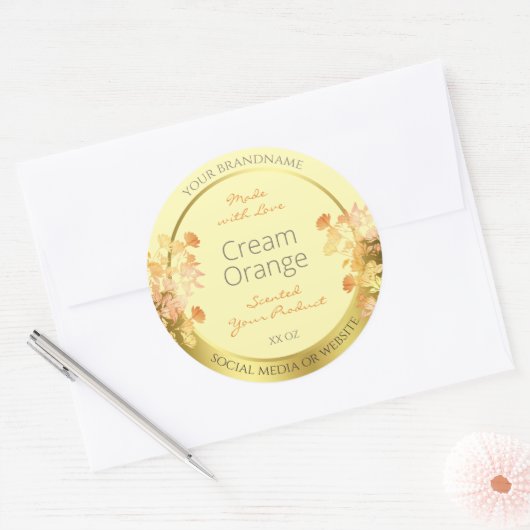 Floral Product Packaging Labels crème Oranje Gold (Envelop)
