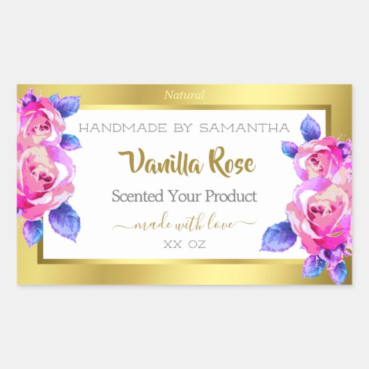 Floral Product Packaging Labels Gold White Roze (Voorkant)